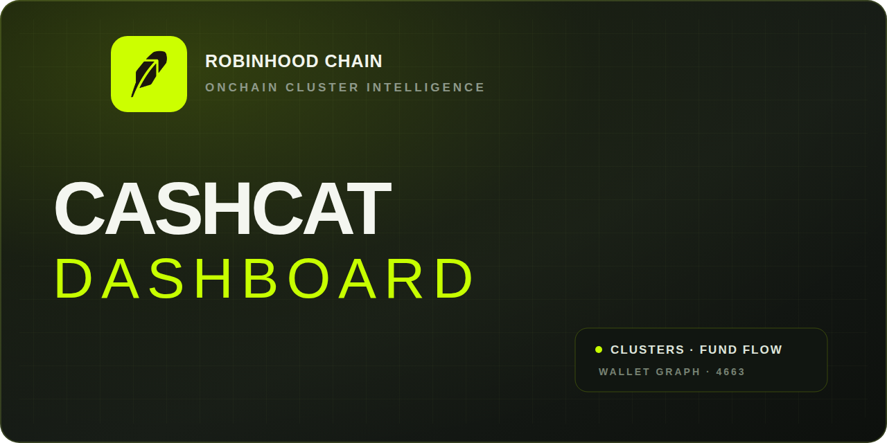 Robinhood Chain 로고와 CASHCAT DASHBOARD 워드마크